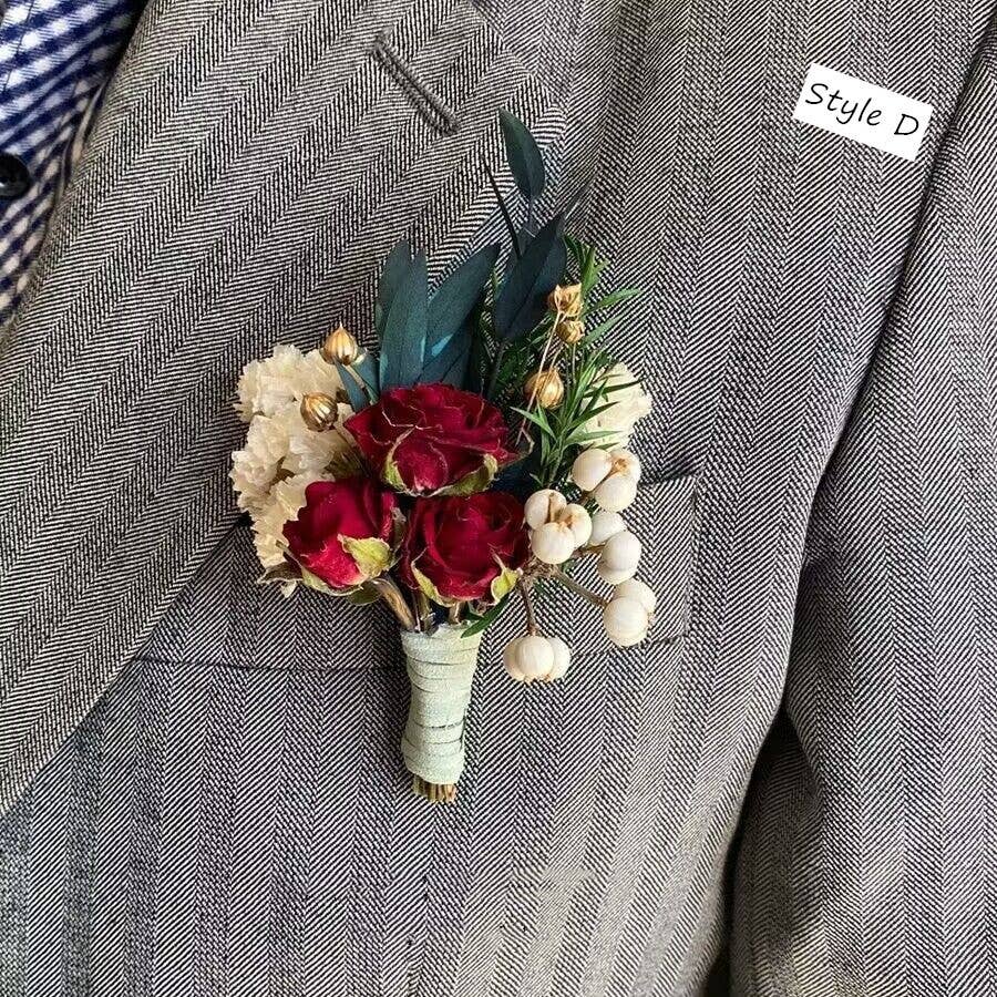 Sweet Home Deco - Dried Flower Mini Floral Bouquet, Boho Greenery Boutonniere: Style E