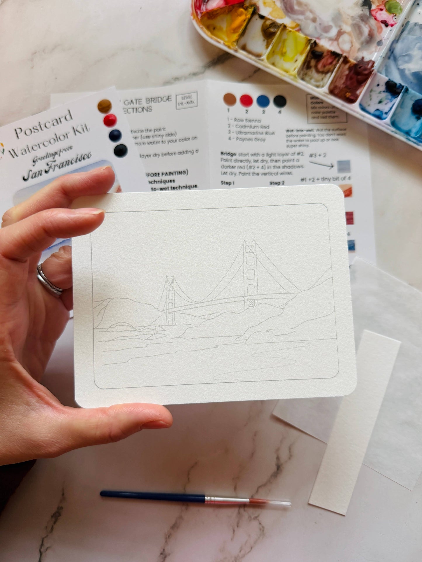 Landa Ruen Art - San Francisco Golden Gate Bridge Watercolor Postcard Kit