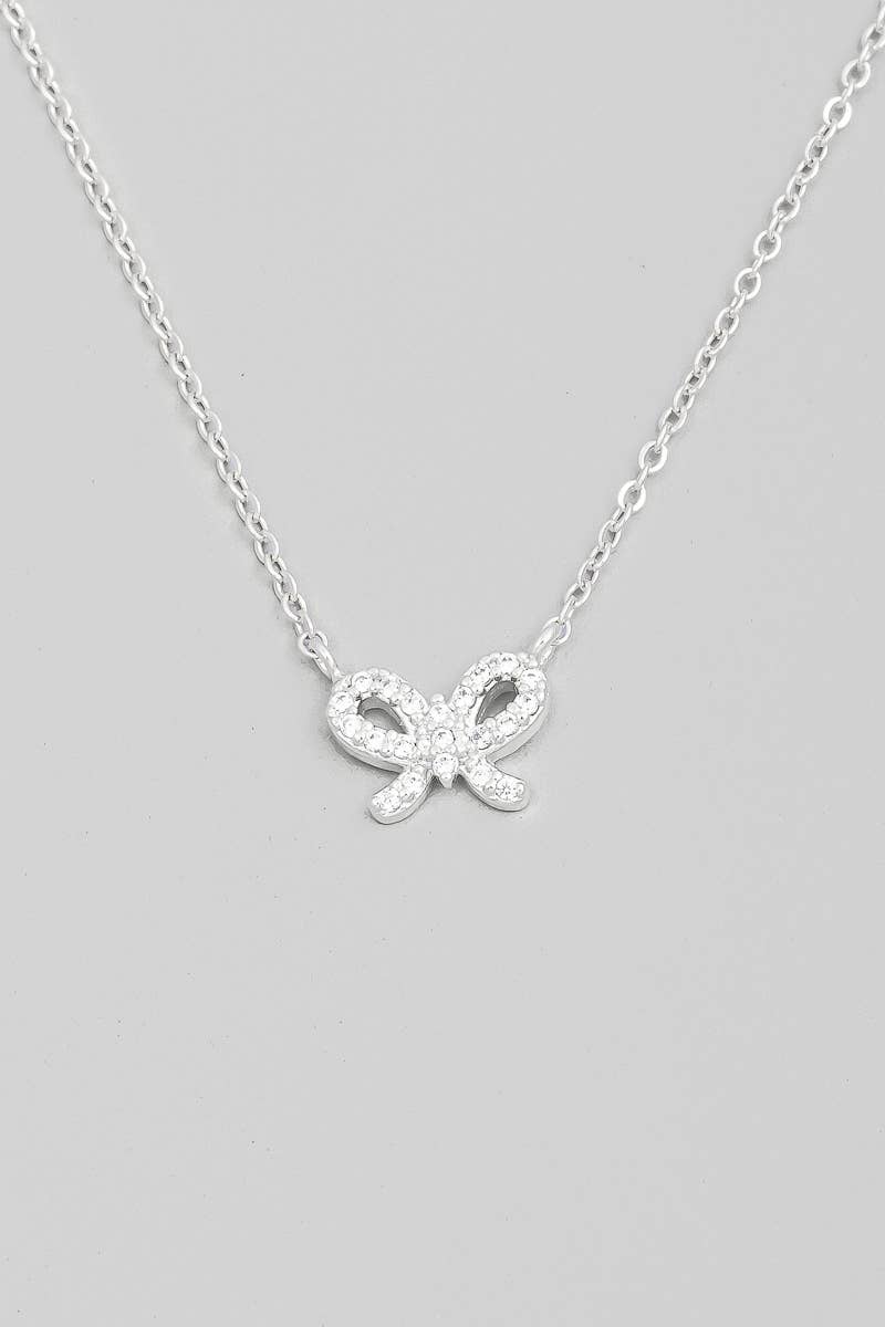 The Looks by Fame Accessories - Cz Pave Ribbon Bow Pendant Chain Necklace: G