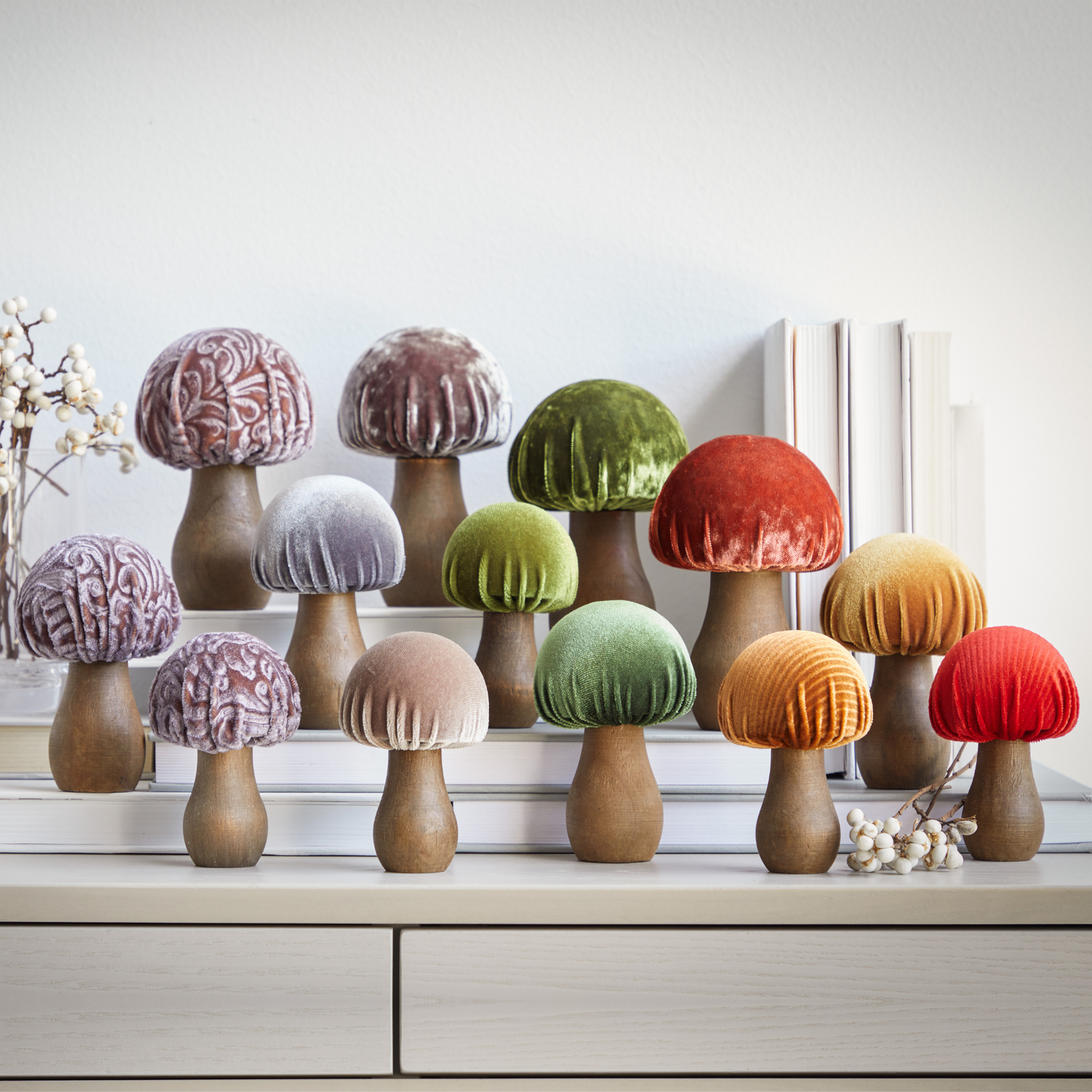 Your Heart's Content - Mushroom Velvet Sets All Season Decor, Nature Lover Gift: Velvet Crimson Set of 3