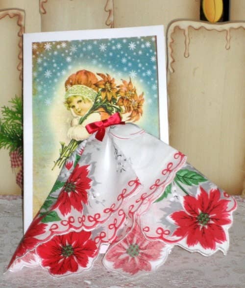 MOMENTS IN THYME - Little Lady Poinsetta Keepsake Hanky Card