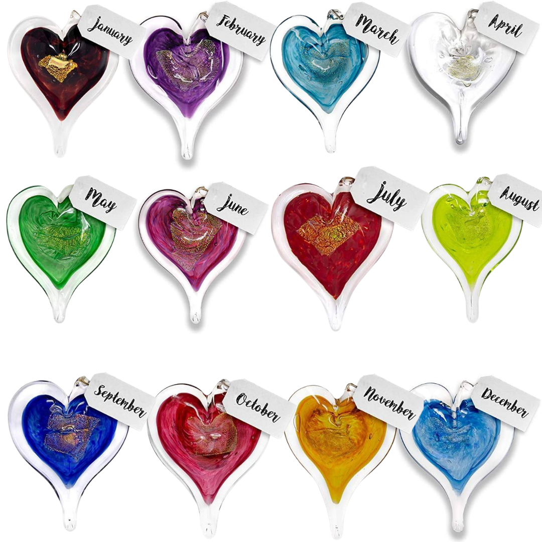 Luke Adams Glass - Birthstone Small 3" Hearts Set: 12 (1 of each)