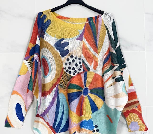 LOOWIE - 702 Multicolor Abstract Round Knit Printed Sweater LOOWIE