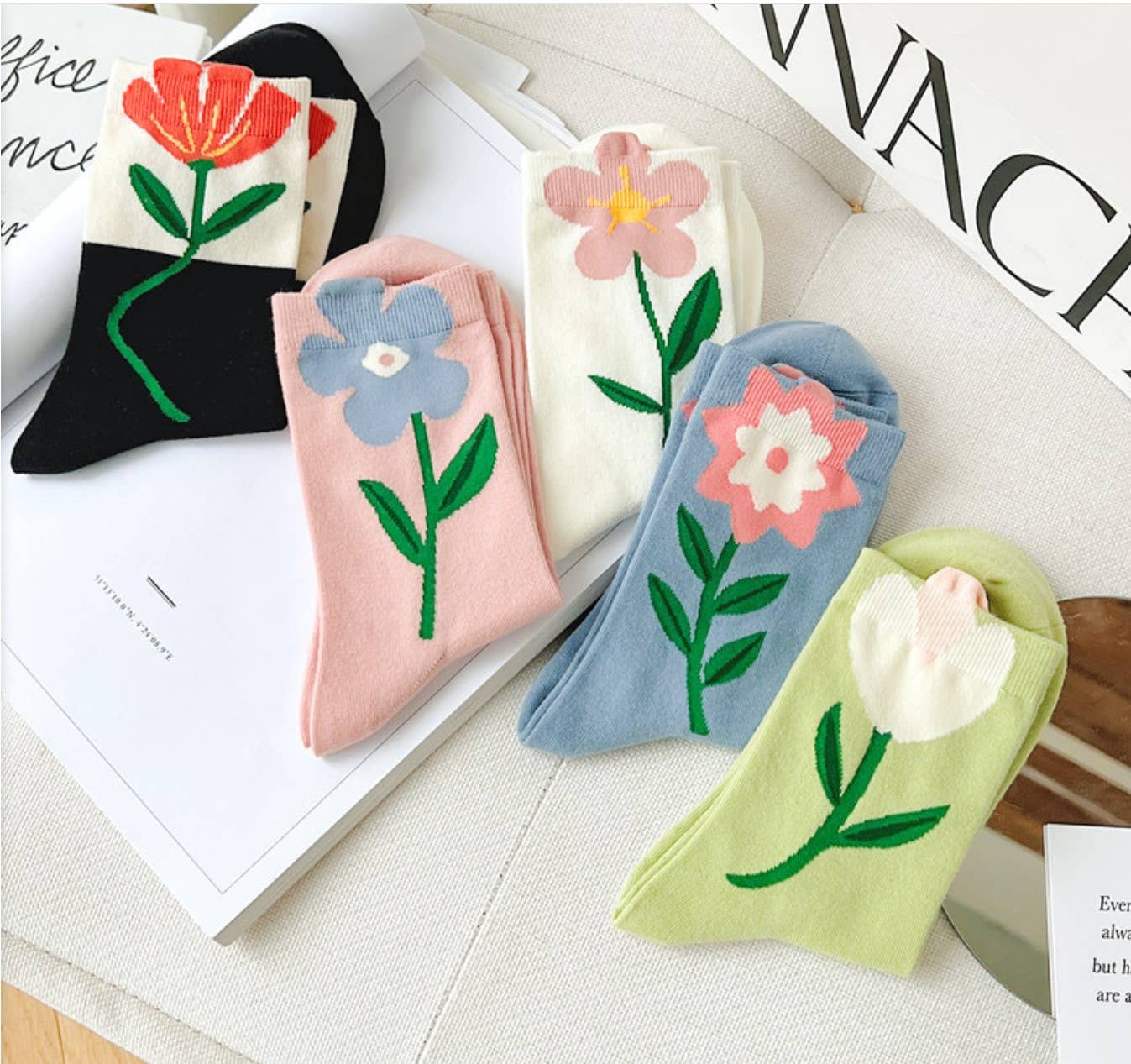 JC Sunny Fashion - JCS010 3D Floral Spring/Summer Socks: Assorted 5 pairs/pack--1 pattern per pair; min. 4 packs 20 pairs