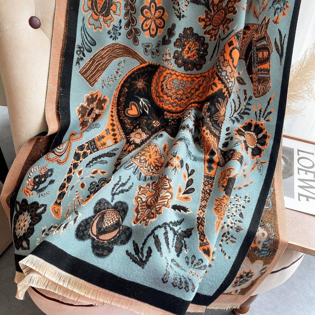 Winding River - Equestrian Turq/Orange Reversible Wrap– Caparison Collection