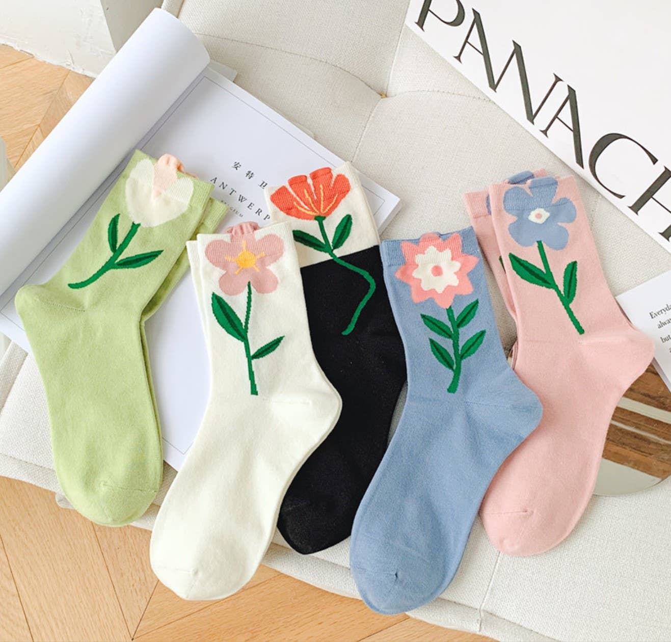 JC Sunny Fashion - JCS010 3D Floral Spring/Summer Socks: Assorted 5 pairs/pack--1 pattern per pair; min. 4 packs 20 pairs