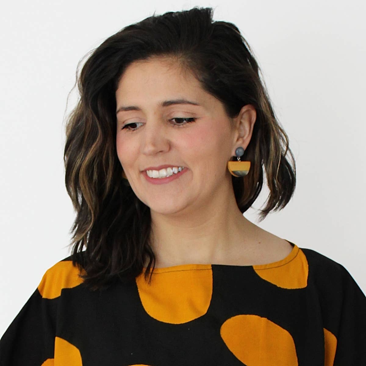 Sylca Designs - Mustard Wood and Shell Half Moon Earrings