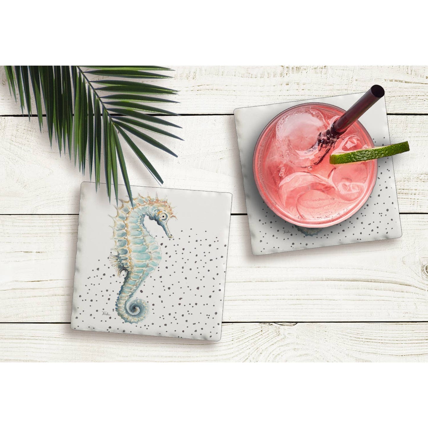 CounterArt/Highland Home/Thirstystone - Seahorse Single Absorbent Stone Tumbled Tile Coaster