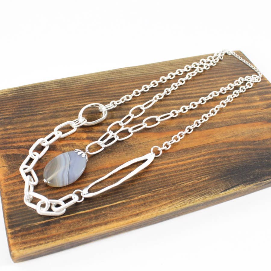 Pretty Persuasions - N20110 2-Layer Bold Chain Necklace w/Resin Pendant: 02 SL