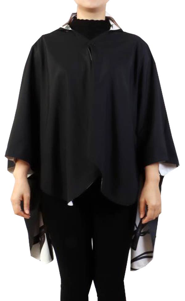 Winding River - Equestrian Black/White Reversible Rain Cape-Swirling Horse