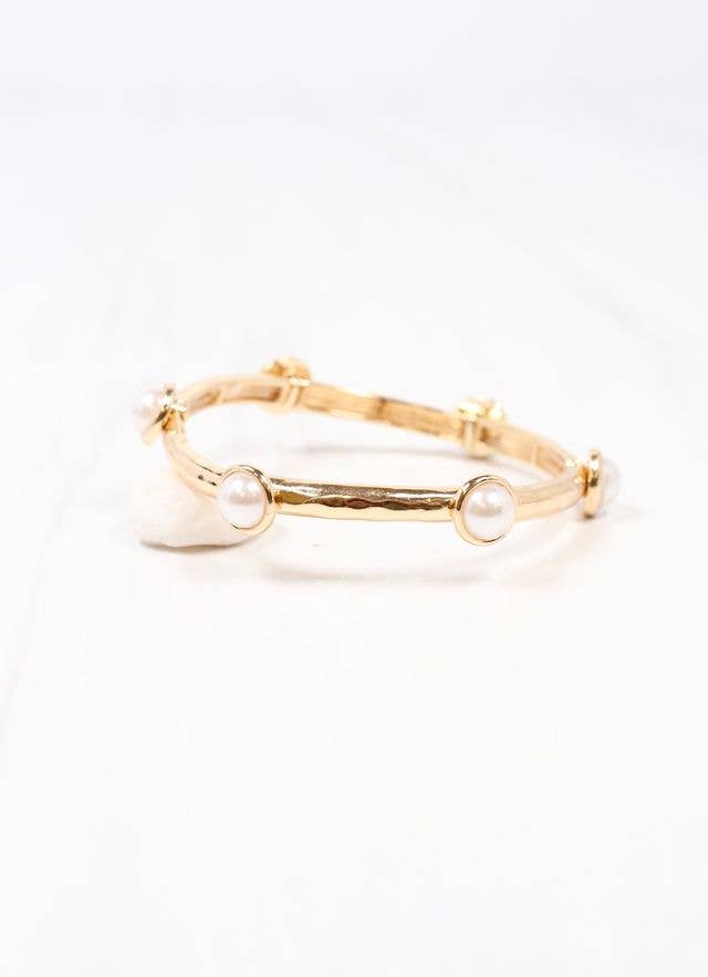 Caroline Hill - Mona Pearl Stretch Bracelet GOLD: Default