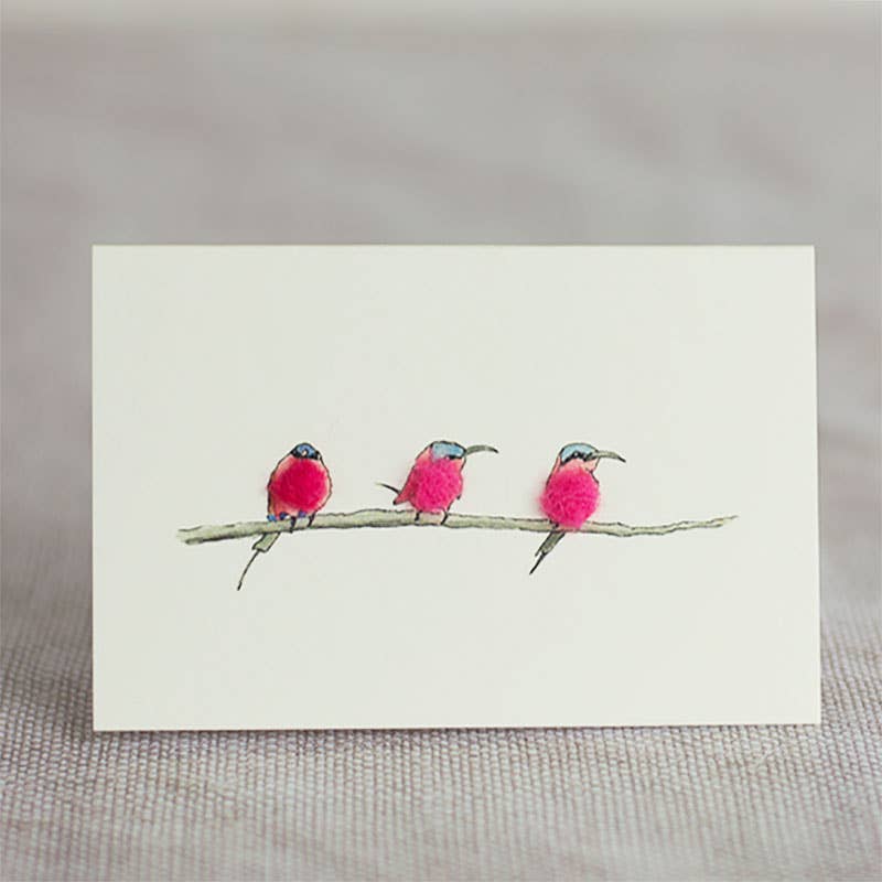 Papersheep UK - Carmine Bee-Eaters Mini Card with Wool | 3D Greeting Card