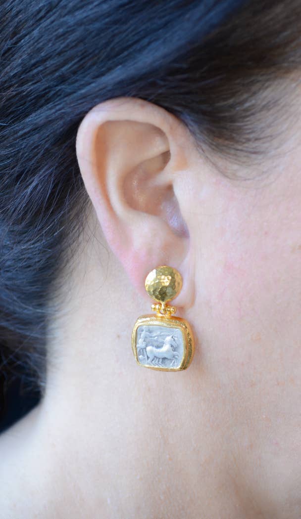 AJS Design Studio - 2 tone gold and rhodium Roman coin with chariot earring