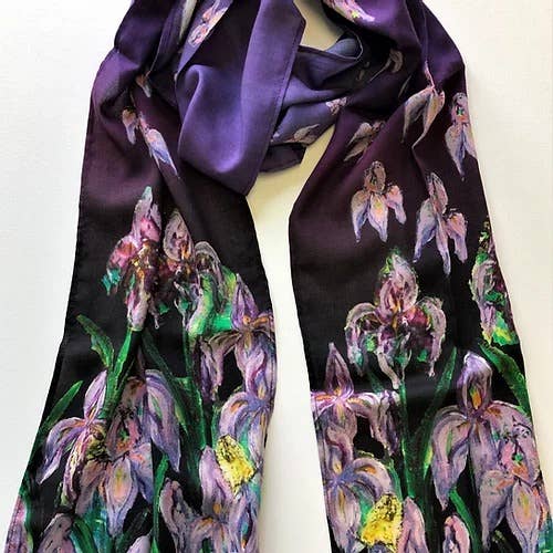 NINA J - Purple Iris Cotton Scarf - Dark Purple