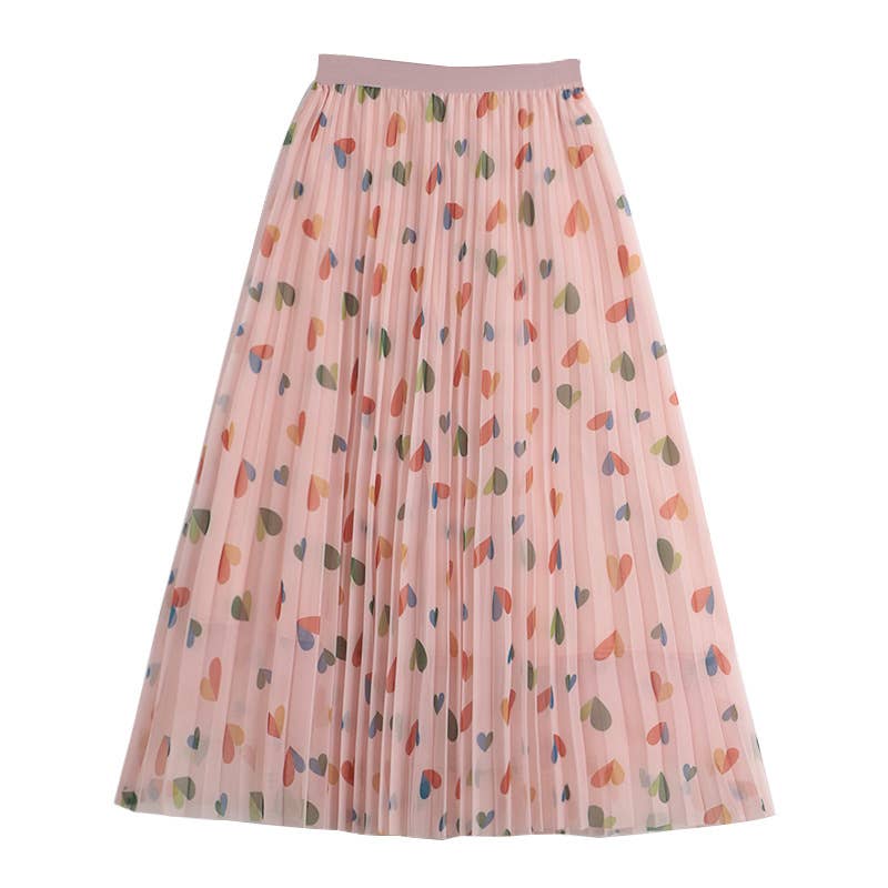 PEACH ACCESSORIES - SDK154 Hearts pattern pleated skirt: Blue