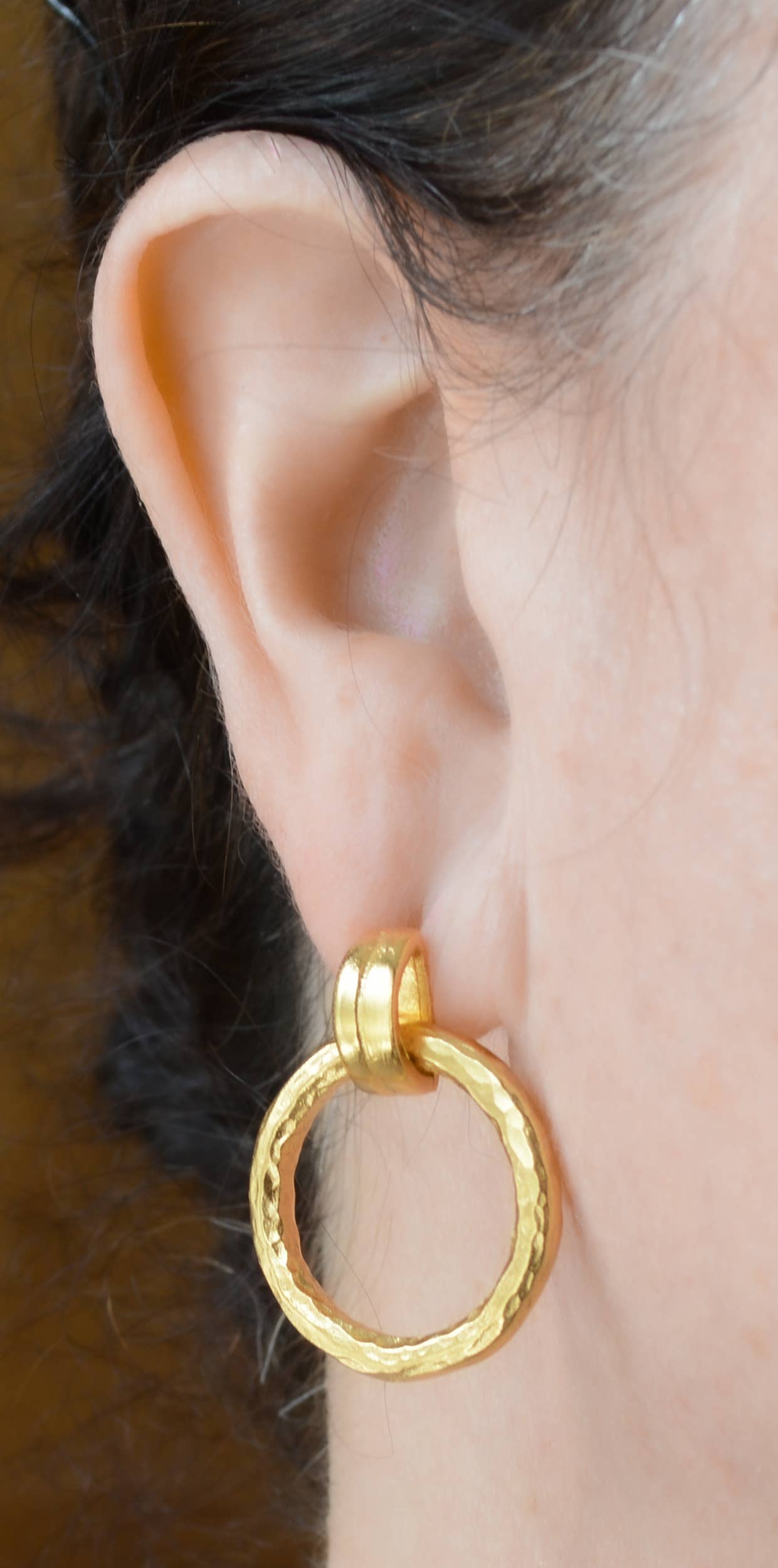 AJS Design Studio - Gold Hammered Link Door Knocker Earring