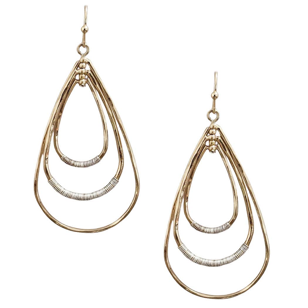 What's Hot - Worn Gold with Silver Wire Accents Teardrop 1.75" Earring