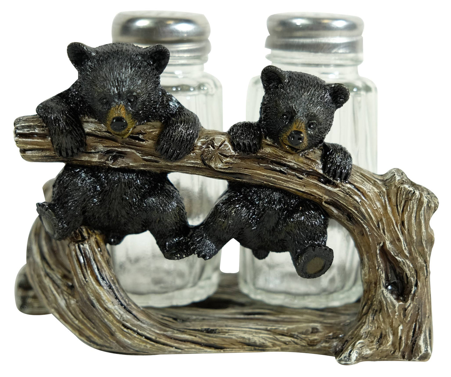 De Leon Collections - Bear Cub Playing on Branch Salt and Pepper Shaker Holder Set