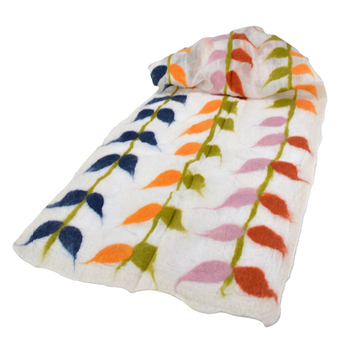 BNB Crafts Inc. - White Hand Felted Leaf Design Scarf