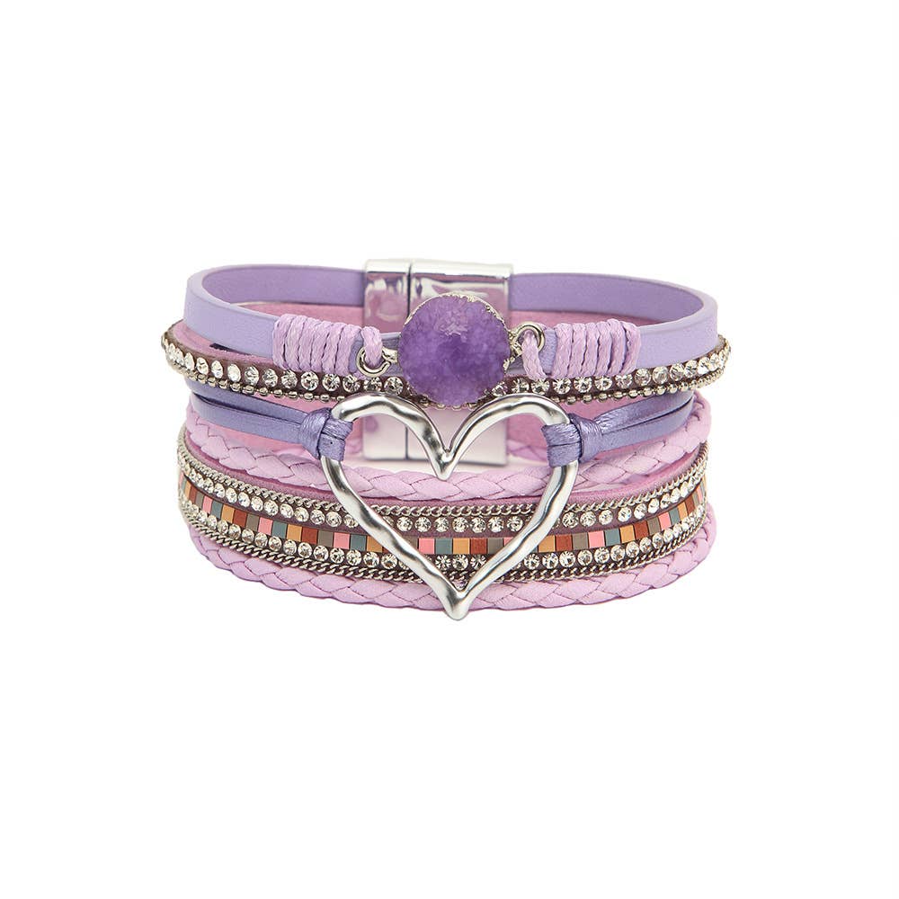 Mio Queena - Multi-Layer Heart Charm Bangle Bracelets - BJ/LB: Beige