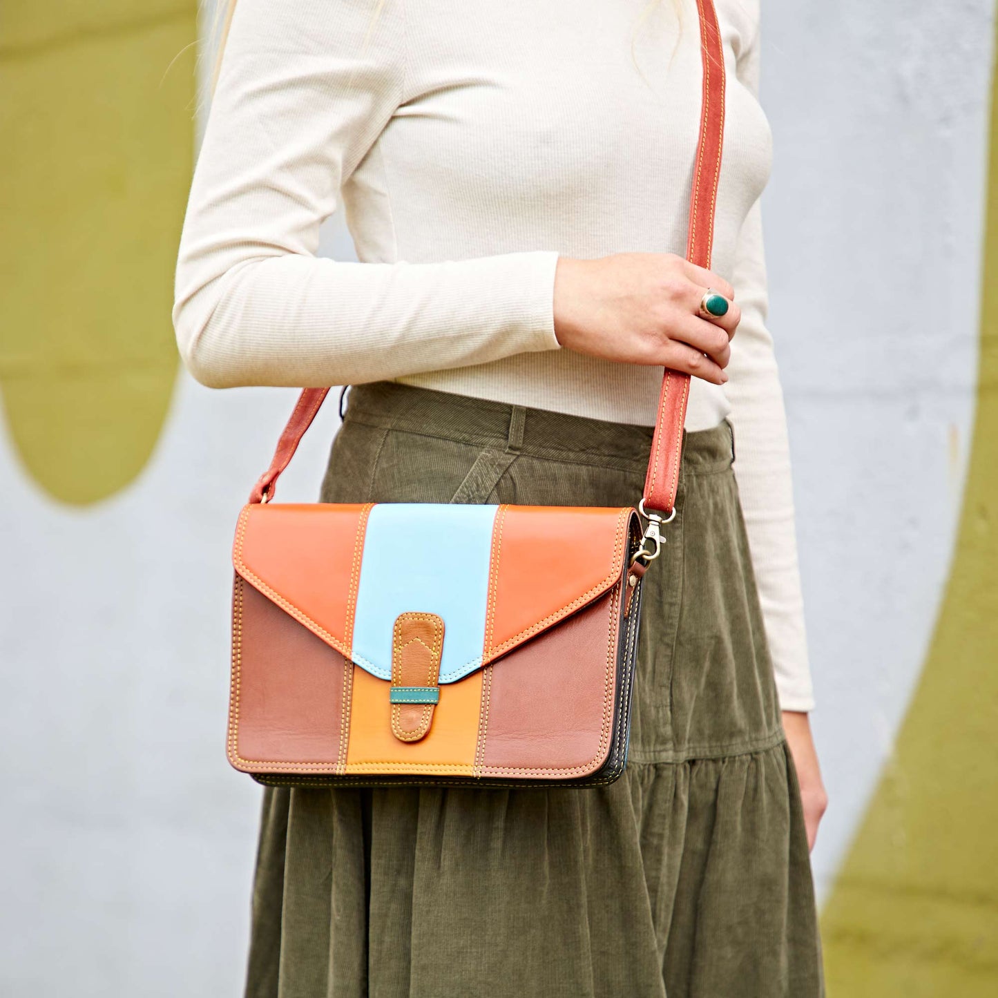 The Paper High Gift Company Limited - Jama Recycled Leather Multicoloured Rectangular Crossbody