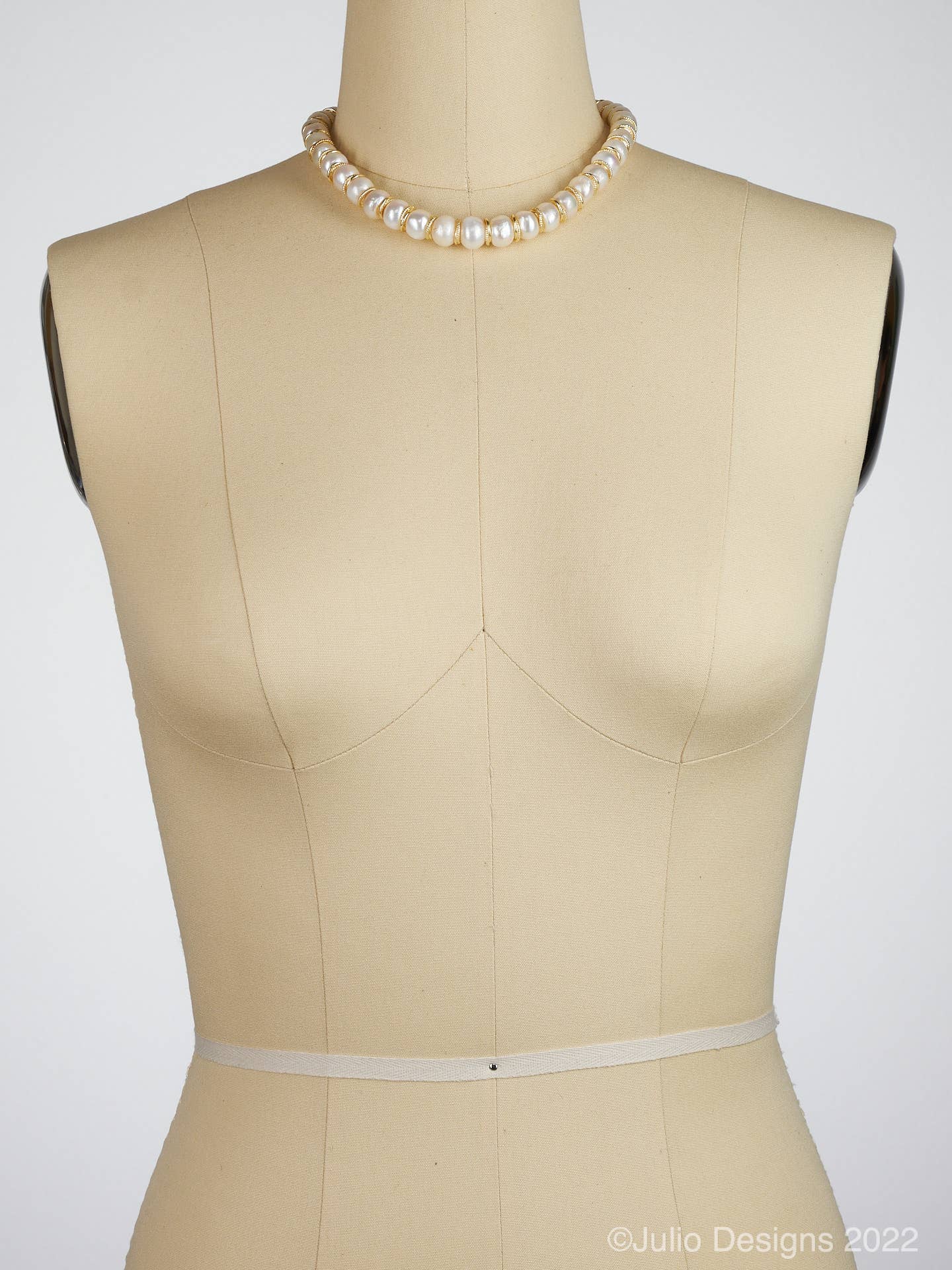 Julio Designs - Alberta Freshwater Button Pearl Necklace with Golden Spacers