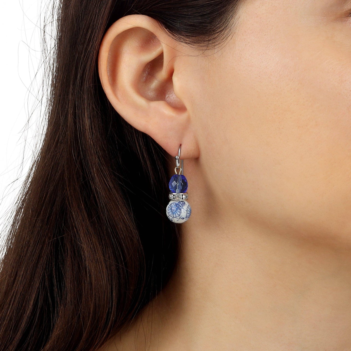 1928 Jewelry - 1928 Jewelry Blue Willow Sapphire Blue Glass Crystal Drop Earrings: Silver Tone And Blue