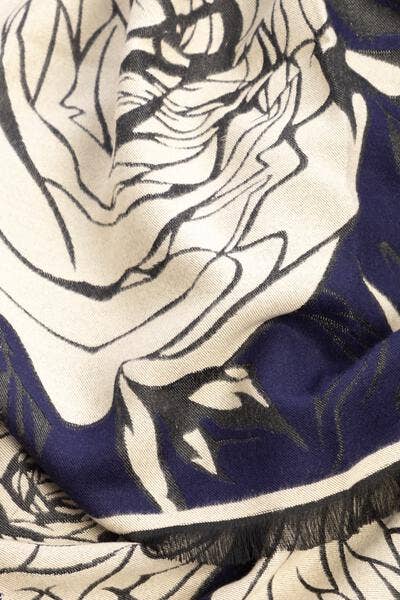 SAACHI - Fiore Reversible Rose Pattern Scarf: Navy