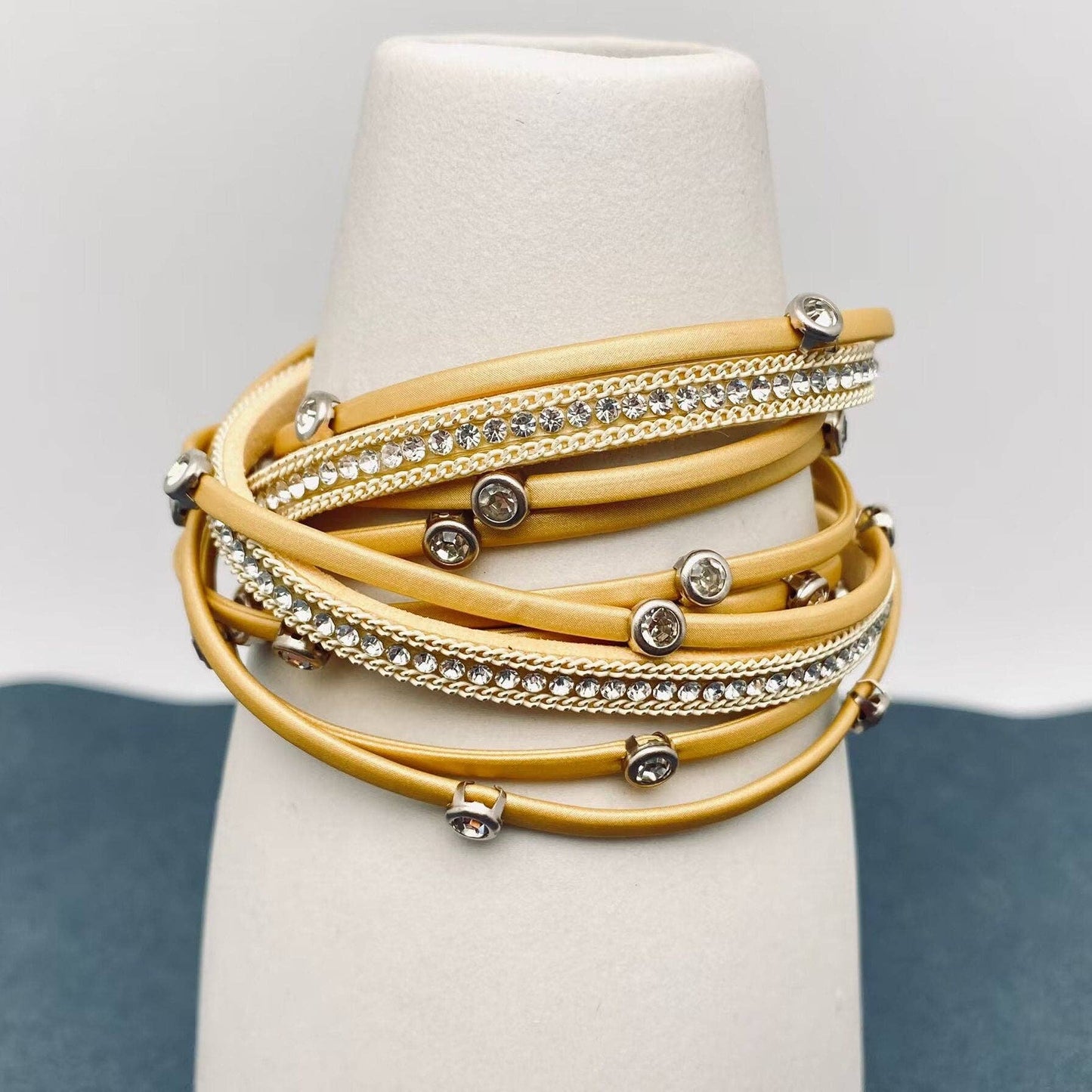 Mio Queena - Cubic Zirconia Multi-layer Leather Magnetic Buckle Bracelet - BJ: Khaki