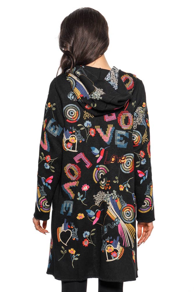 Adore - AD2609 MULTI COLOR EMBROIDERED CARDIGAN WITH HOOD: L