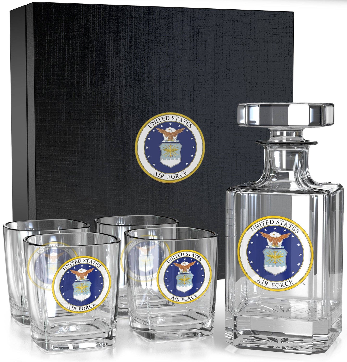 Old Southern Brass - U.S. Air Force Decanter Whiskey Glass Gift Set - 5 Piece Set