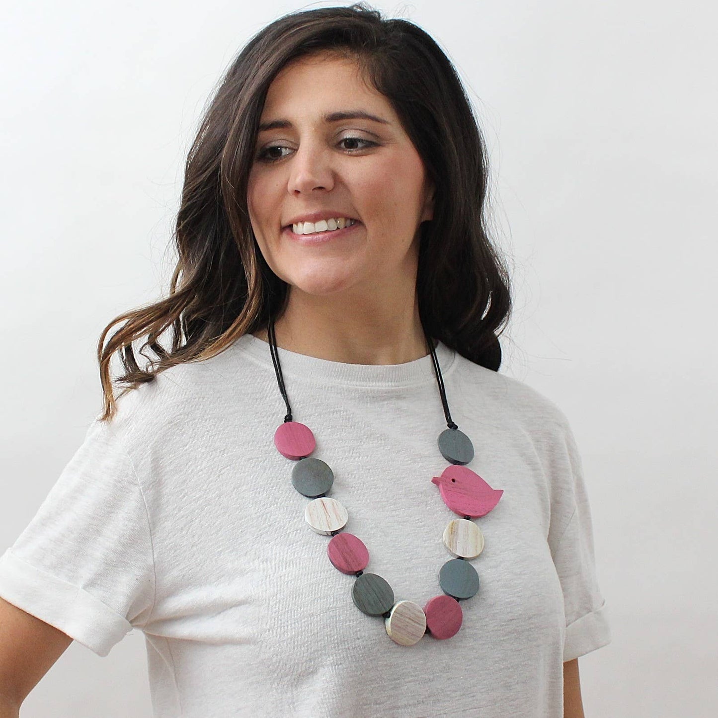 Sylca Designs - Pink Beaded Robin Necklace