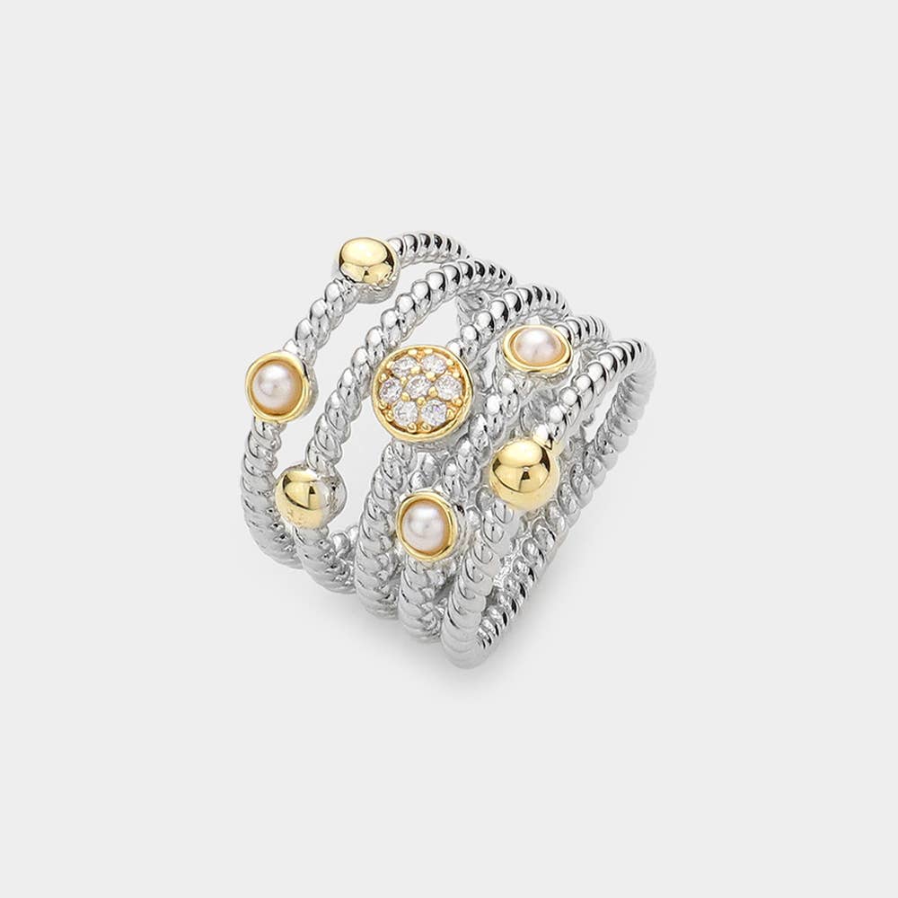 Wona Trading, Inc. - CZ Stone Accented Pearl Rope Ring: 8
