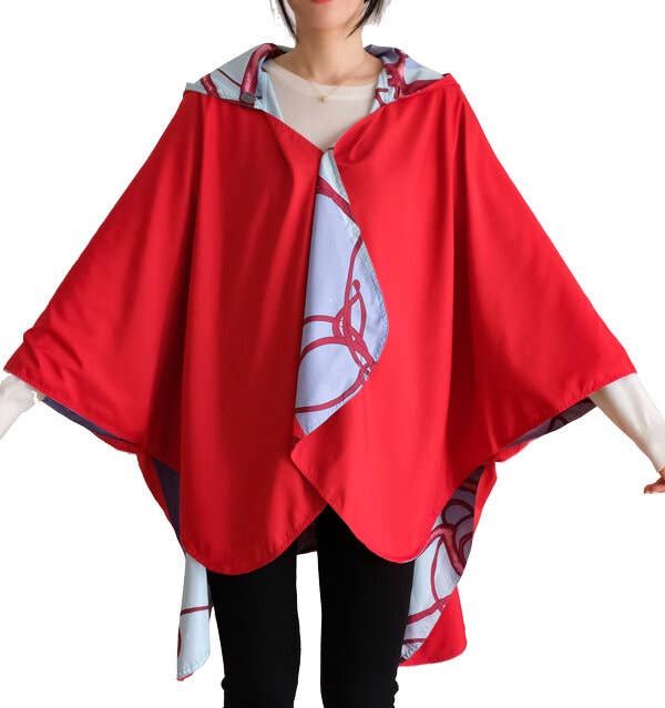Winding River - Equestrian Red/Blue Reversible Rain Cape-Swirling Horse