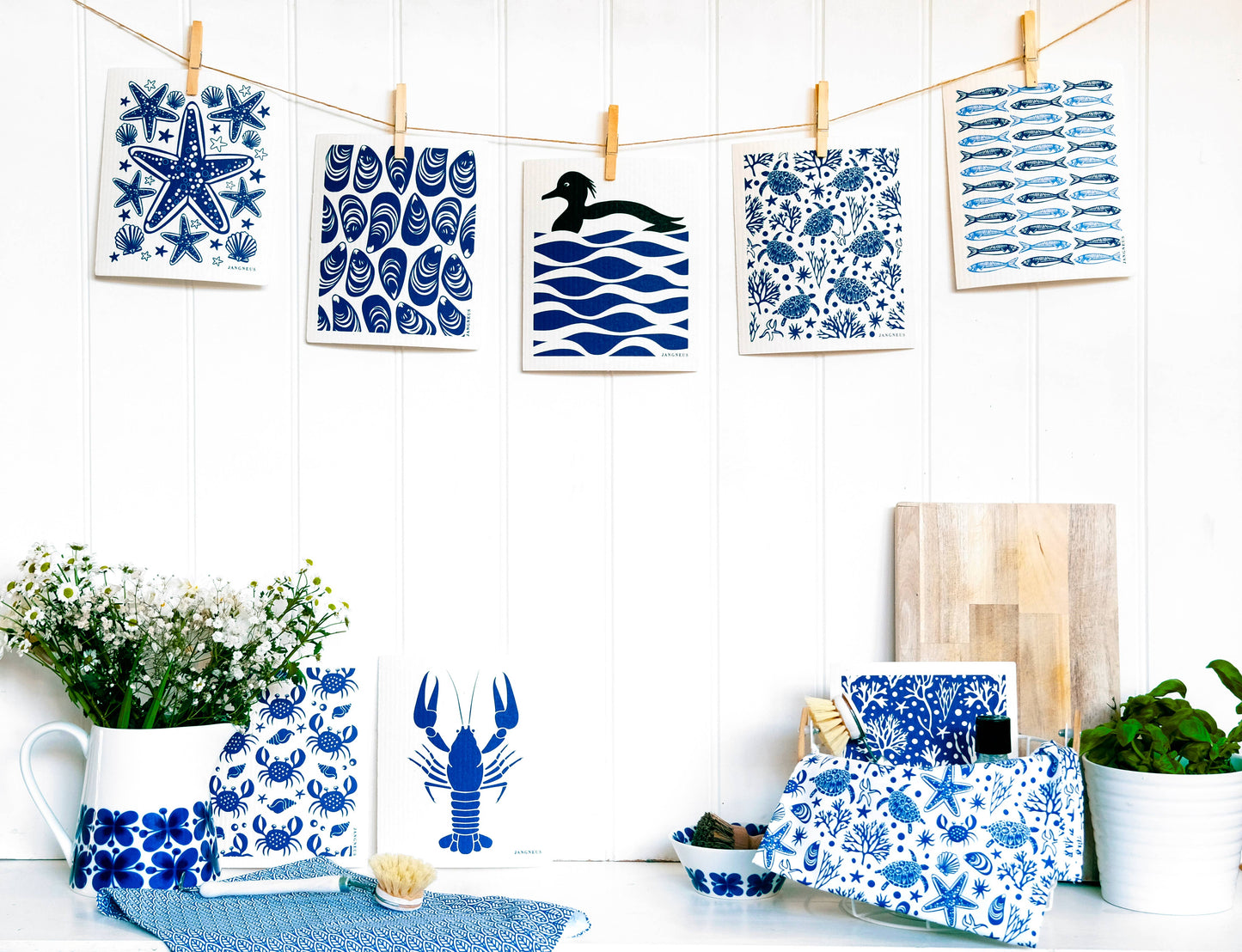 Jangneus - Swedish Dishcloth - Mussels - Blue: Blue