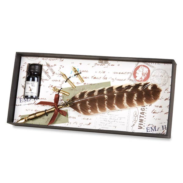 Freund Mayer & Co. - Brass Feather Nib Pen Set: White