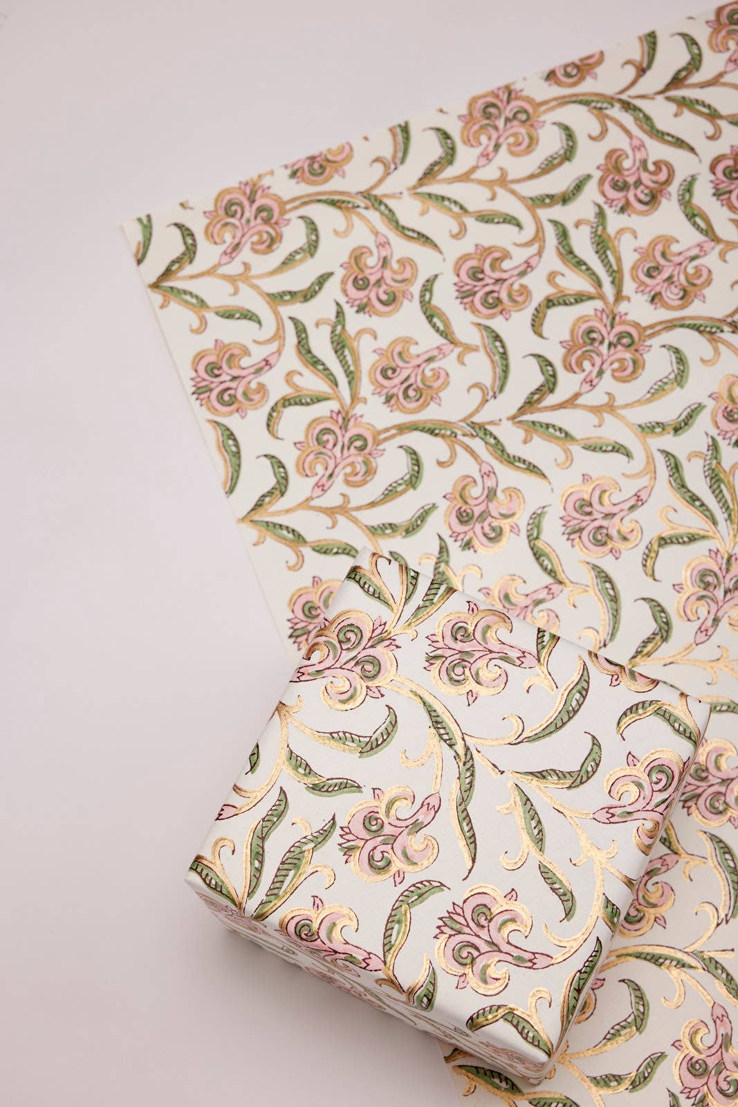 Paper Mirchi - Hand Block Printed Gift Wrap Sheets - Iris Glitz Blush