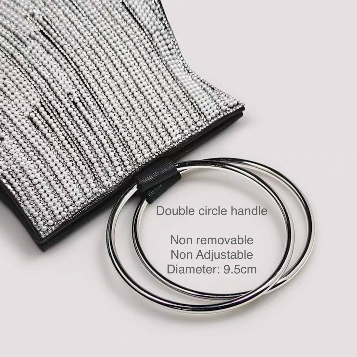Cici’De Jewelry Amsterdam - Shiny Black Party Clutch with Pearl Beads and Silver Circle: Gold