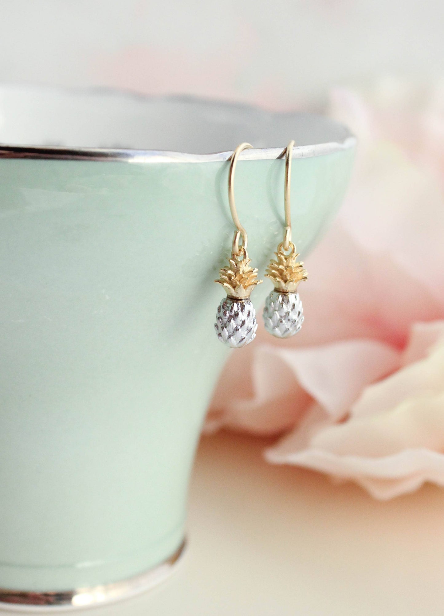 A Pocket of Posies - Tiny Pineapple Drop Earrings - Gold and Silver