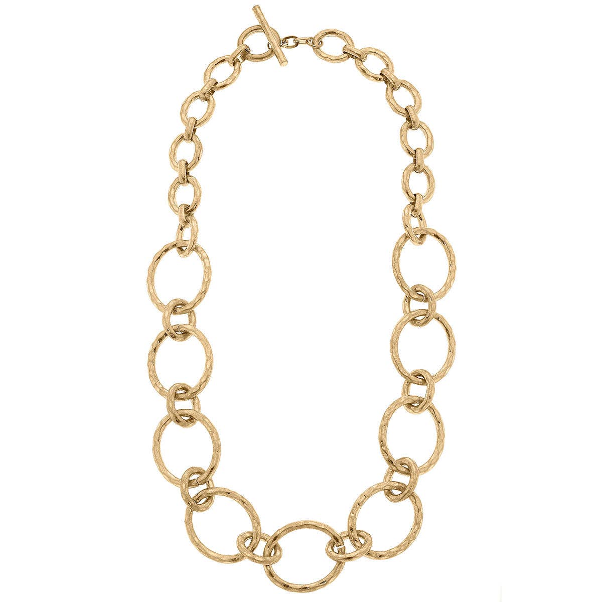Canvas Style - Bliss Hammered Chain Link Statement Necklace in Worn Gold