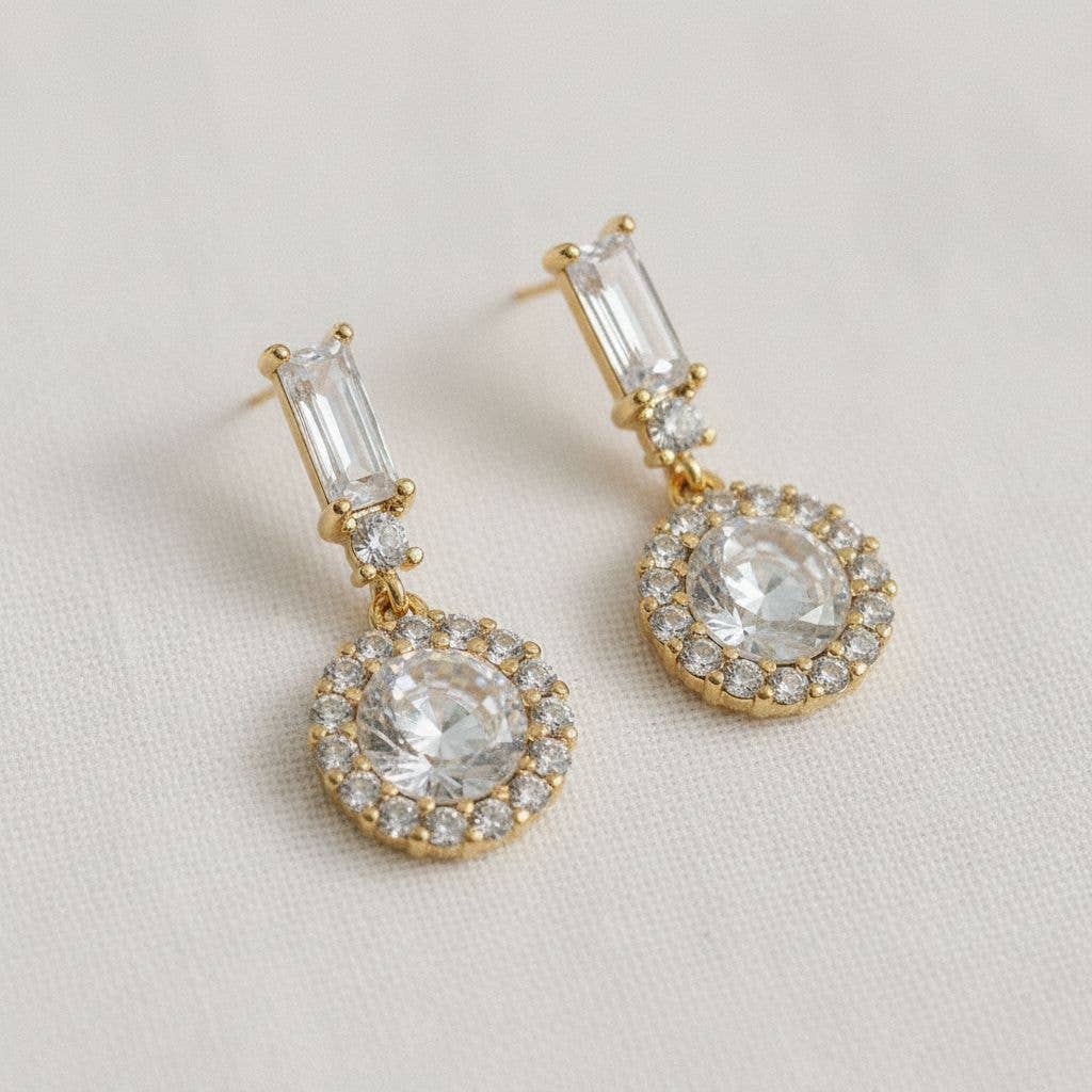 Ellemadera - Round Cubic Zirconia Stud Earrings for Everyday Wear