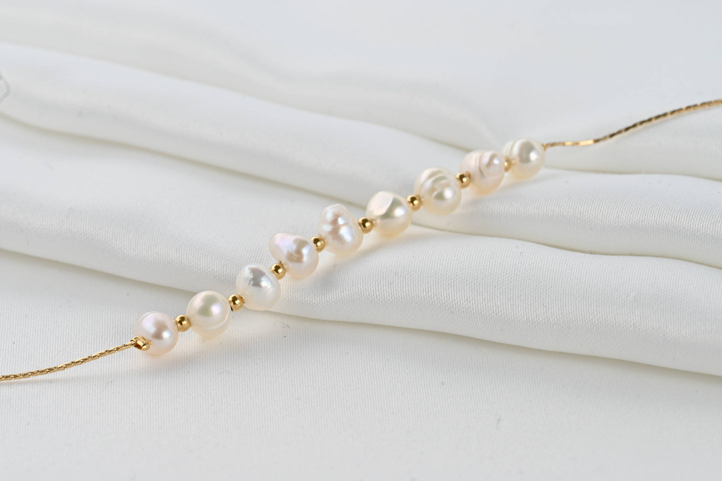 Blueyejewelry - Dainty Pearl Bracelets - 18k Gold Pearl Chain Bracelets: C. Full Pearl