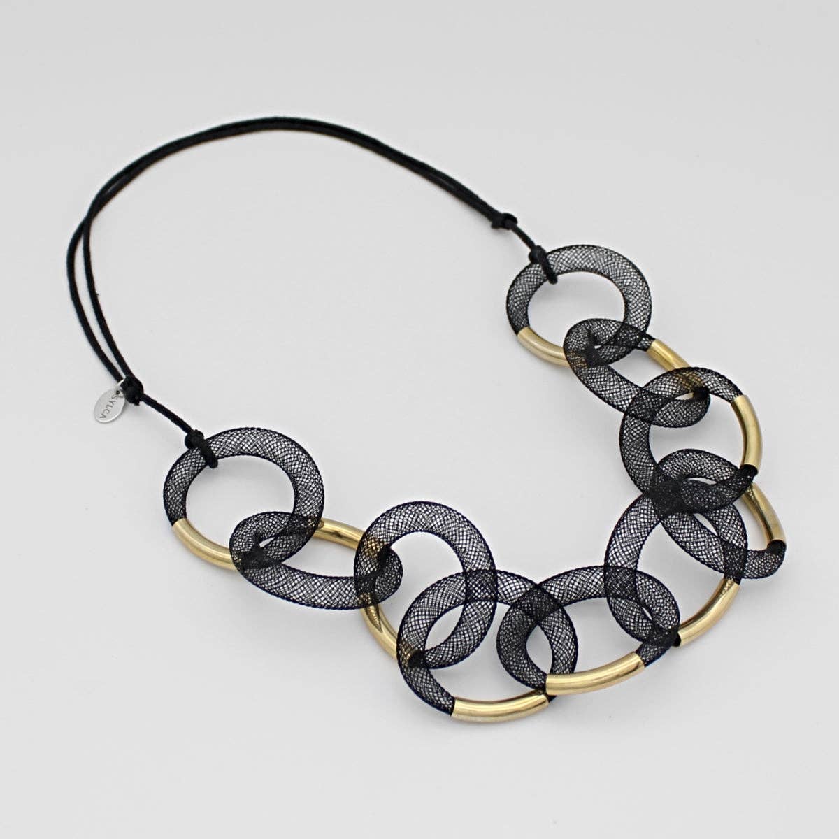 Sylca Designs - Black and Gold Mesh Link Statement Necklace