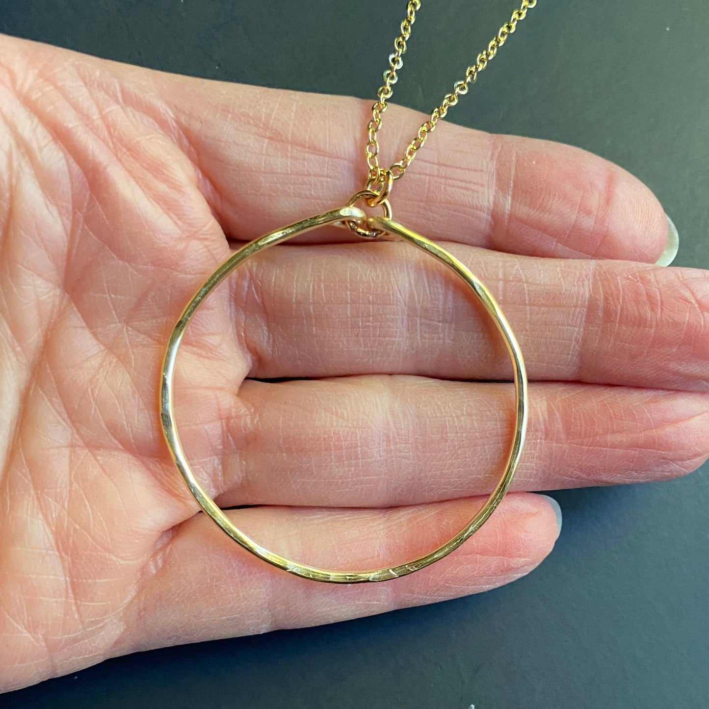 Marble Designs Jewelry - Hammered Gold Hoop Necklace Pendant Simple Classic: Silver