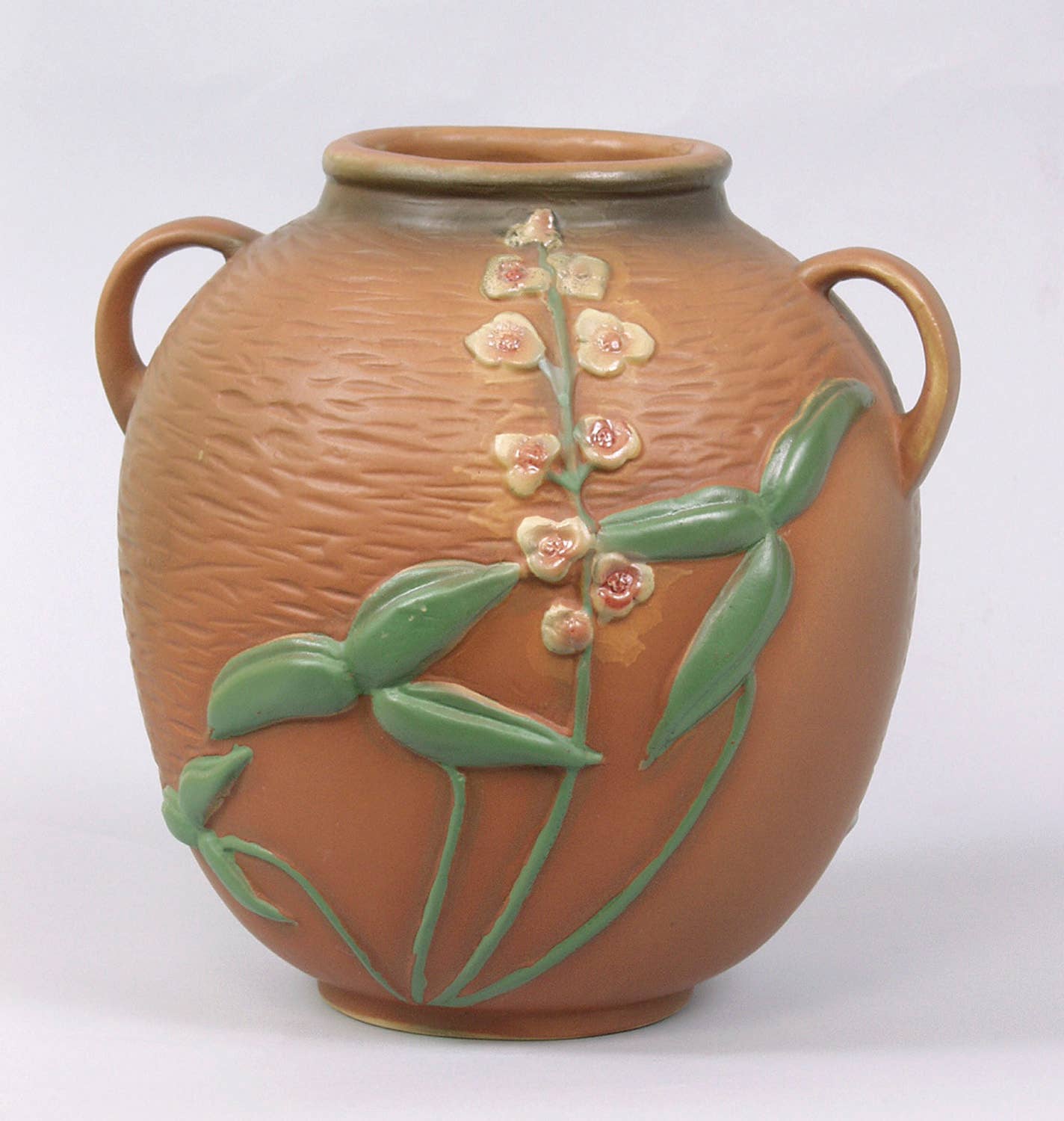 AA Importing - Roseville-Style, Arrowhead Pot in Brown & Blue, 9": Blue