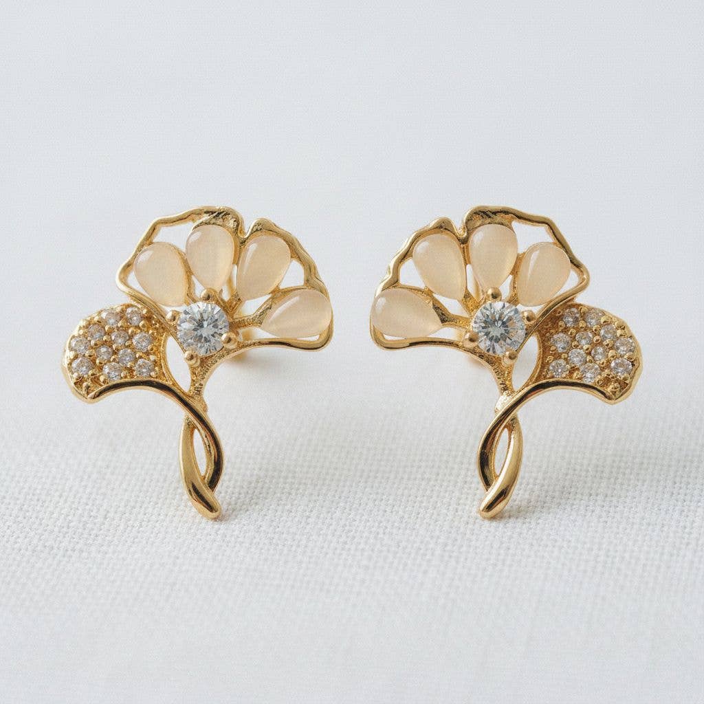 Ellemadera - Vintage Leaf Design Gemstone Drop Earrings