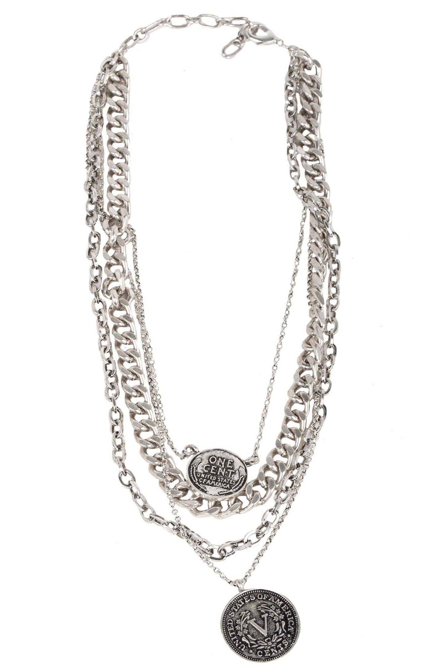 SAACHI - Sikka Coin Layered Chain Necklace: Silver