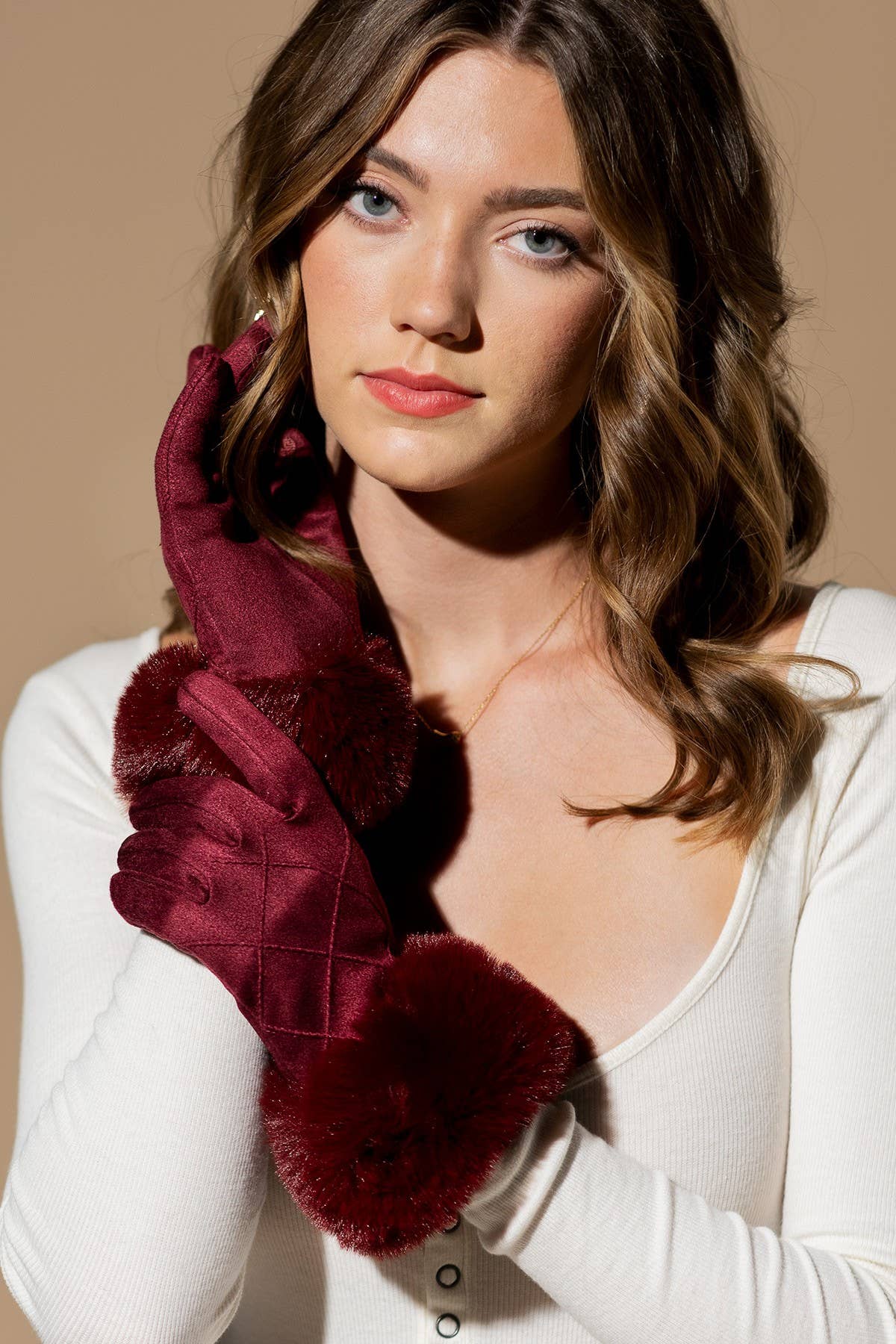 Shop Neighbors - Fluffy Faux Fur Smart Touch Suede Gloves : BLACK