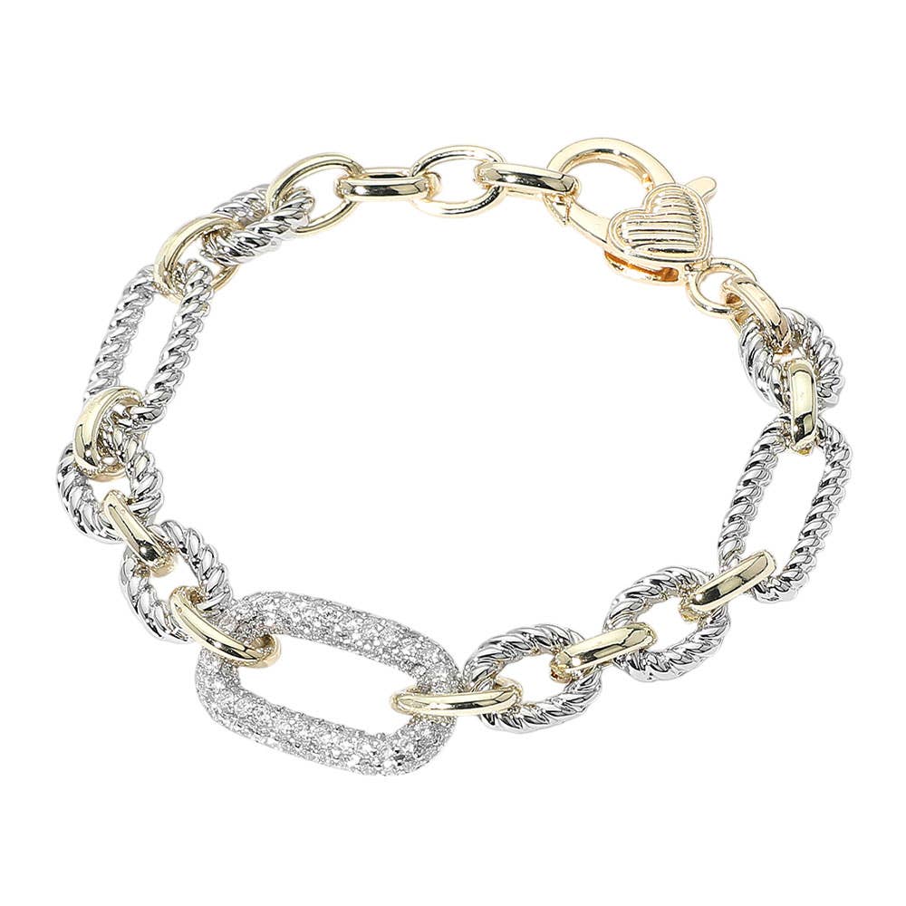 Sensibling Corp. - 14K Gold Plated CZ Stone Paved Oval Link Bracelet