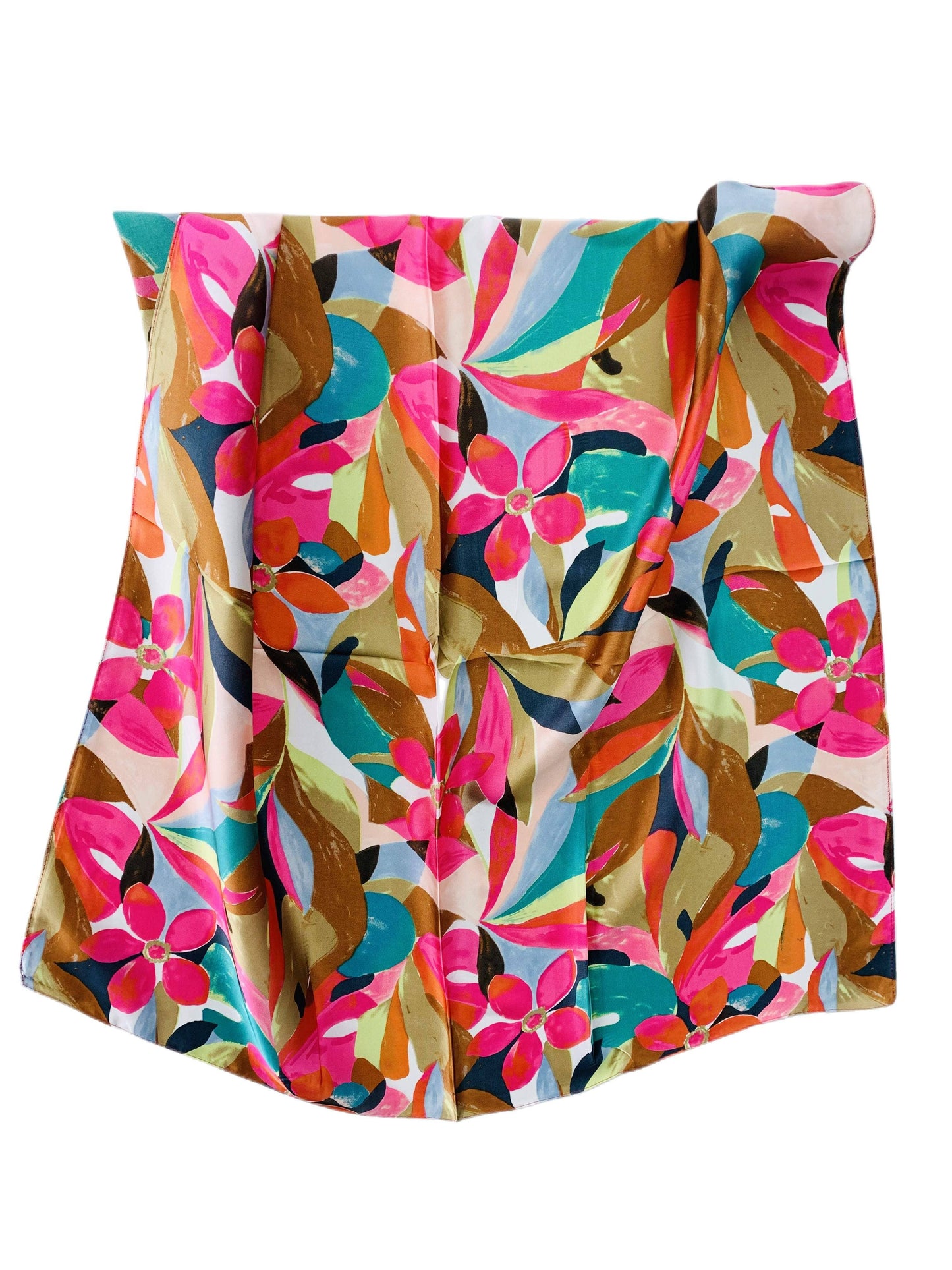 JC Sunny Fashion - JC0707004 Luxurious Silk-Feel Square Scarf--Fuchsia Floral